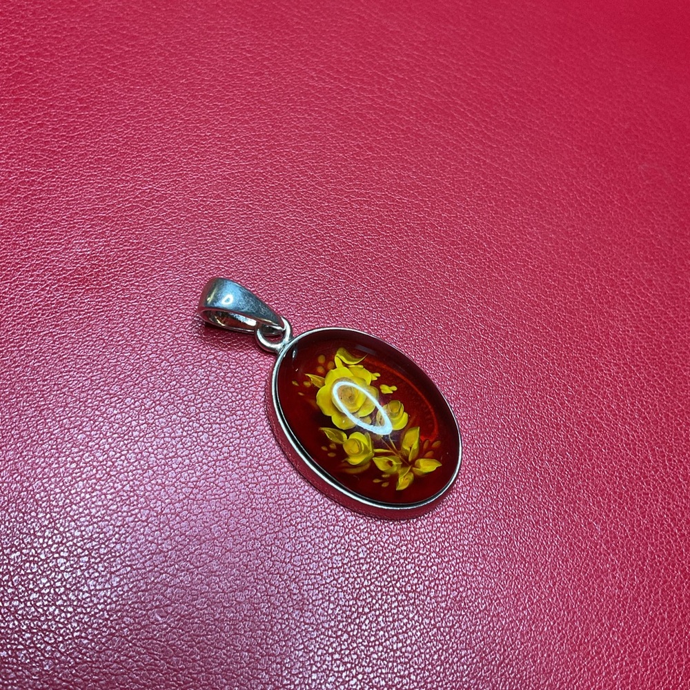 Red and Yellow Floral Pendant vintage 925 Sterling